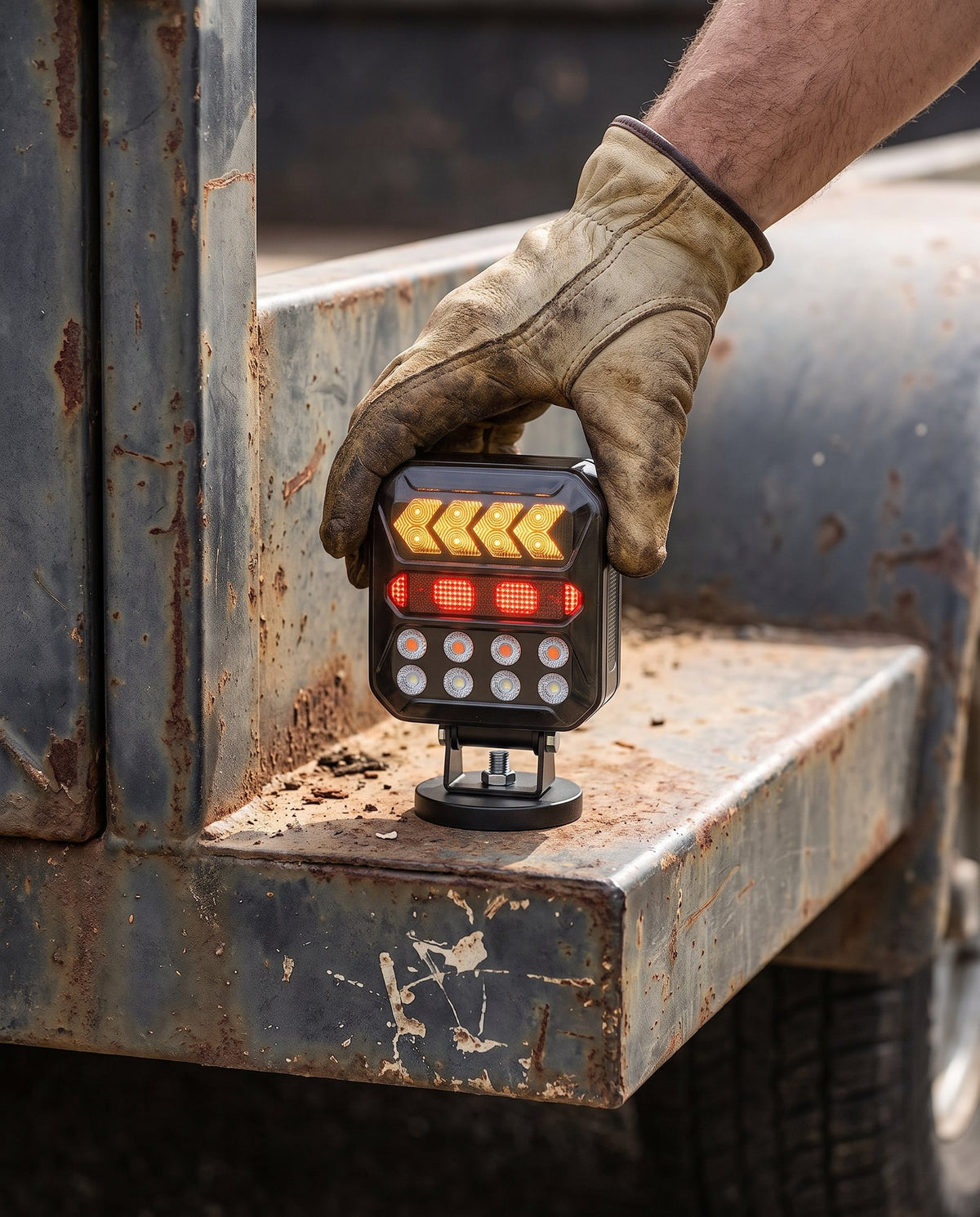 Placing the magnetic trailer light on a steel trailer corner